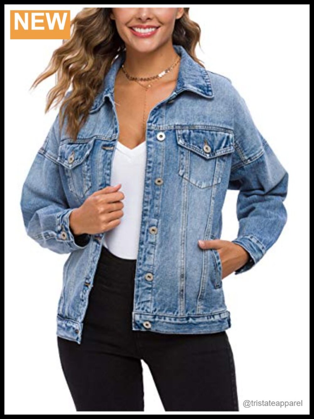 Oversized Vintage Washed Boyfriend Denim Jacket Long Sleeve Classic Trucker